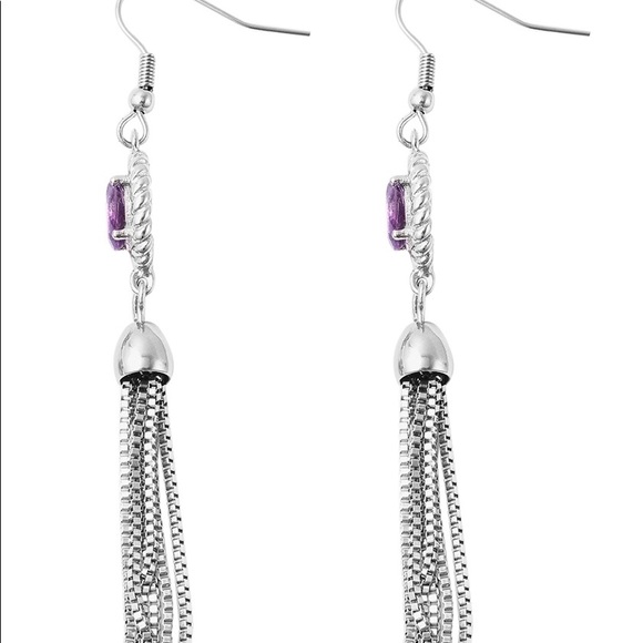 Tassel Earrings Stainless Steel: 10.00 ctw Amethyst - Picture 3 of 5